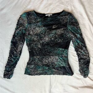 leather and and ruffle texture long sleeve top